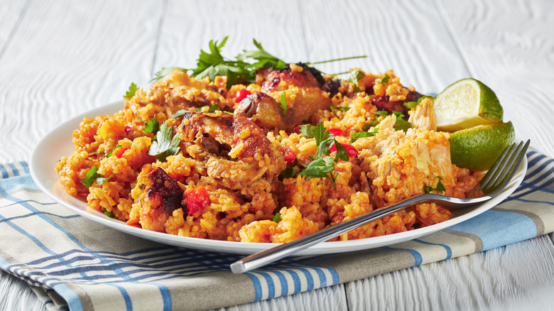 Close-up of Mexican arroz con pollo