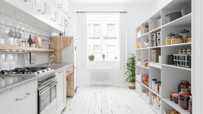 Modern white galley kitchen with painted cabinetry