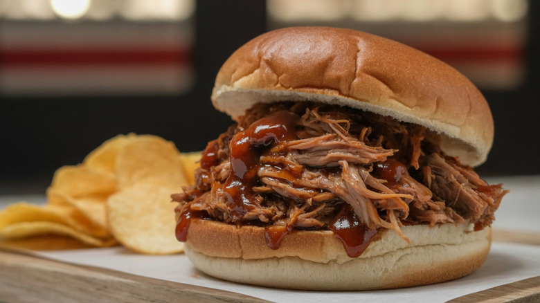 Pulled pork sandwich with chips