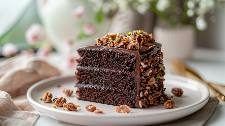 slice of moist chocolate cake