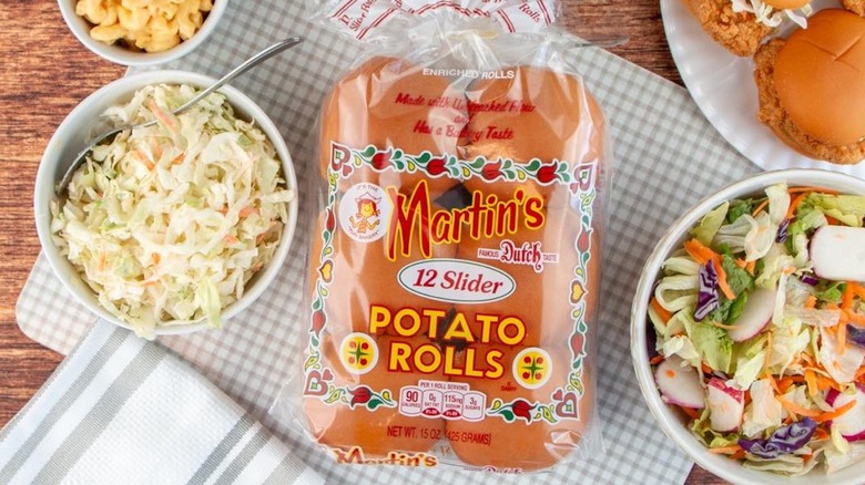 Martin's Famous Potato Rolls next to cole slaw and salad