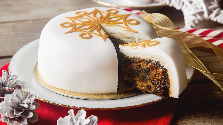 Christmas cake with marzipan frosting