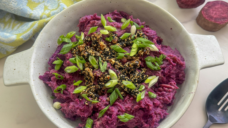 bowl of mashed purple sweet potatoes