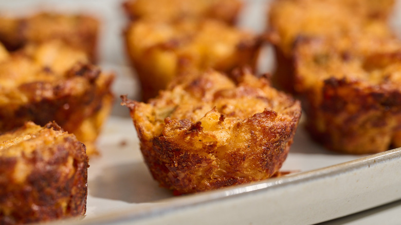 mashed potato cups on a platter