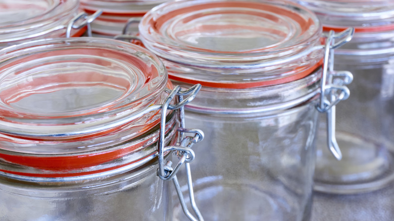 Glass jars with latches and rubber seals