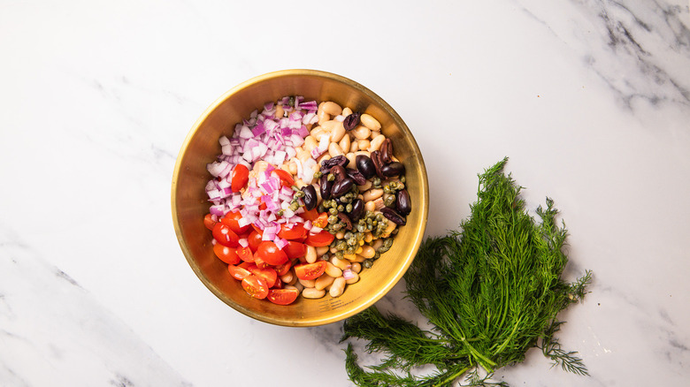 tuna salad ingredients in bowl