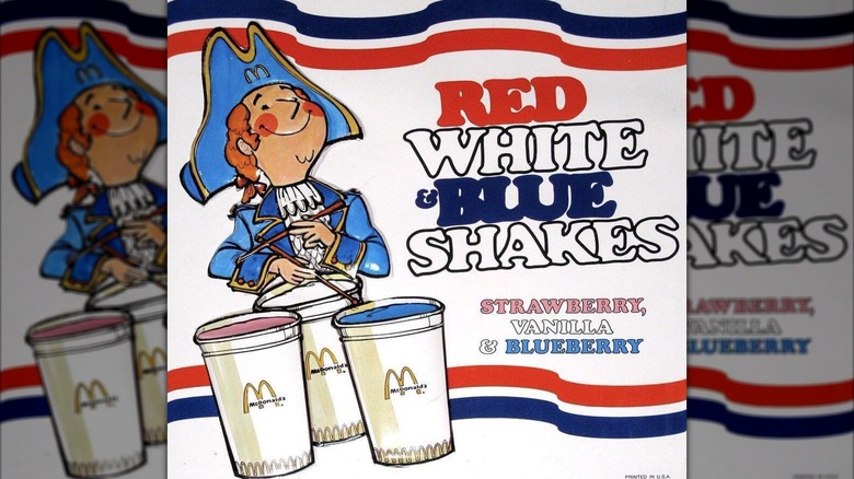 1976 ad for McDonald's commemorative Bicentennial "Red, White & Blue Shakes"