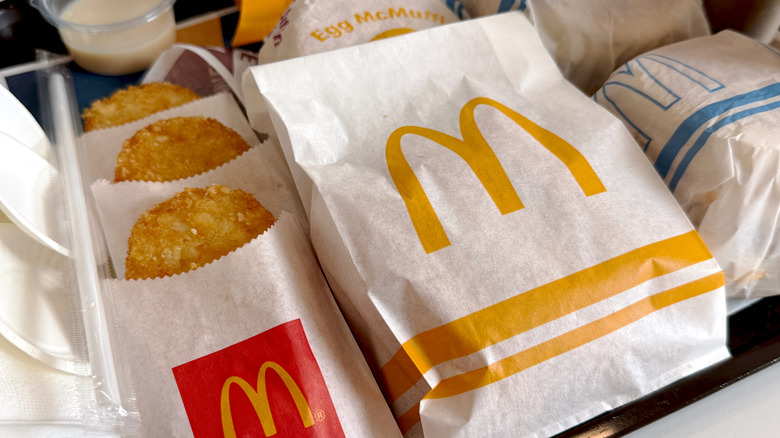 McDonald's breakfast menu items on a tray
