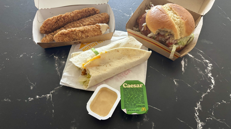 McDonald's chicken items with Caesar sauce packets