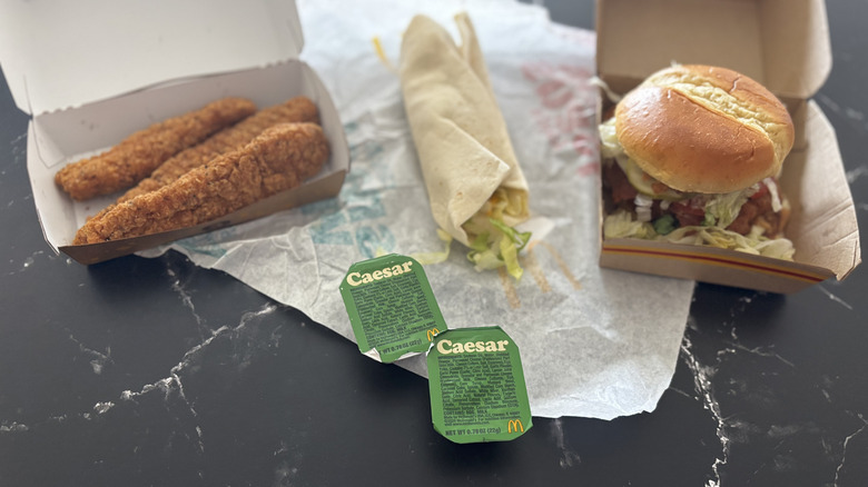 McDonald's chicken items with Caesar sauce packets