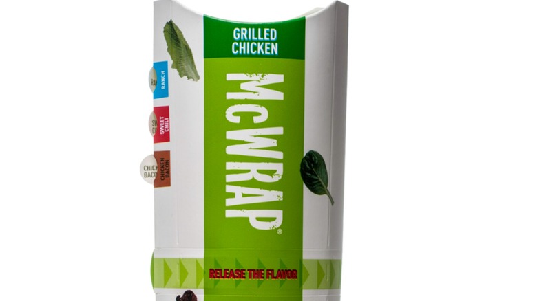 top half of McDonald's grilled chicken McWrap box on white background