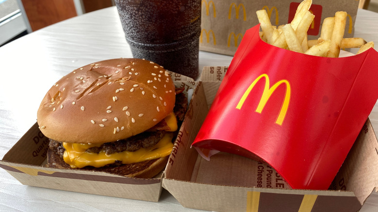 double quarter pounder with cheese meal on table from McDonald's