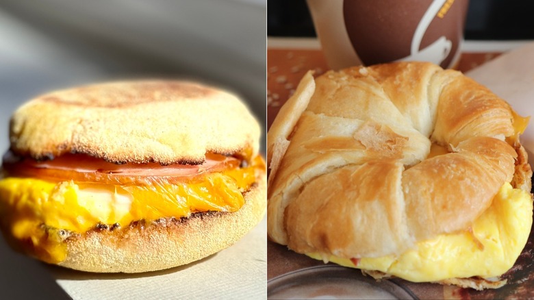 A split image with the Egg McMuffin on the left and Croissan'wich on the right.