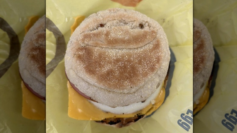 Overhead close-up photo of an Egg McMuffin
