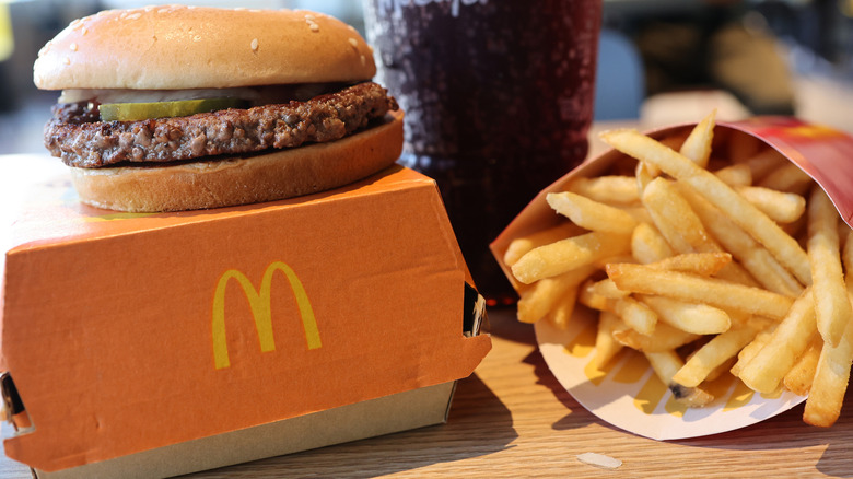 McDonald's quarter pounder meal on table in a restaurant