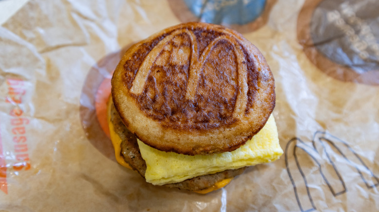 McDonald's Sausage McGriddle breakfast sandwich