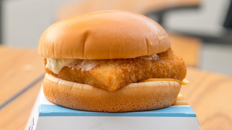 McDonald's Filet-O-Fish sandwich on top of its box