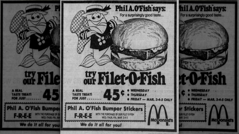 A black and white advertisement with Phil A. O'Fish