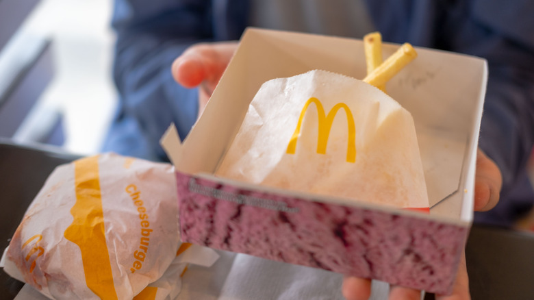 mcdonald's happy meal perforated tray with fries and hamburger
