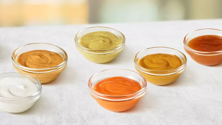 small glass bowls of different McDonald's dipping sauces