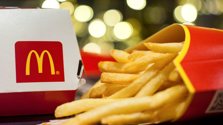 McDonald's burger, fries, and lights