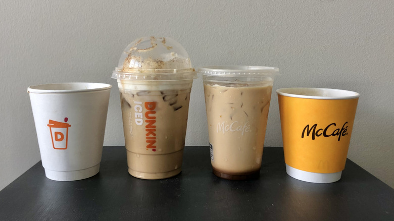 Hot and iced pumpkin spice lattes from McDonald's and Dunkin'