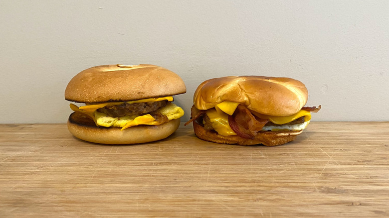 McDonald's Steak, Egg and Cheese Bagel and Wendy's Breakfast Baconator.