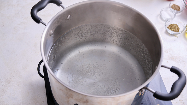 boiling water in a pot