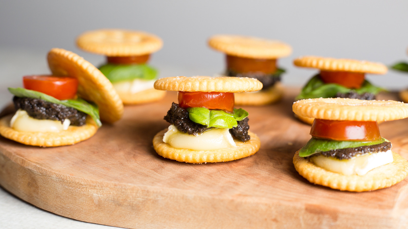 Mediterranean Brie Cracker Sandwich Bites Recipe