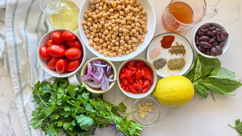 Mediterranean chickpea skillet ingredients