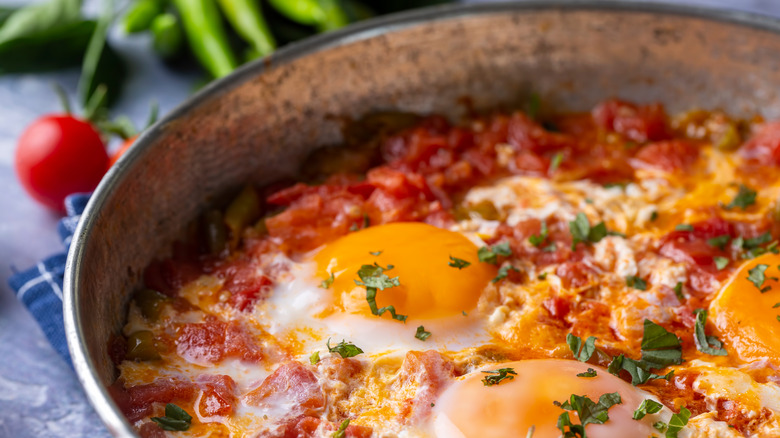 A dish of eggs in tomato sauce, menemen