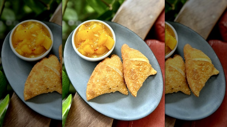 plate of samosas and mango chutney from Michael's Genuine