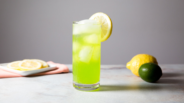 Midori sour served on table