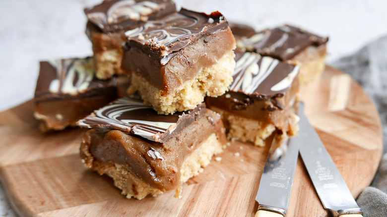 pieces of millionaire's shortbread stacked