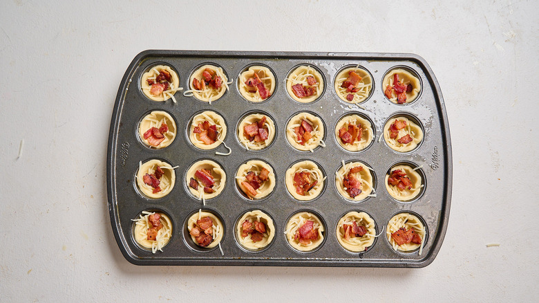 cups filled with bacon and cheese