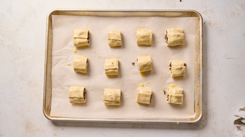 puff pastry bites brushed with egg wash