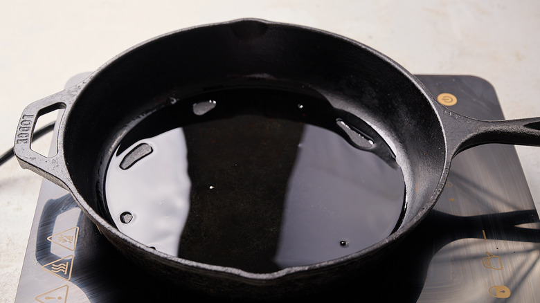 heating a skillet with oil