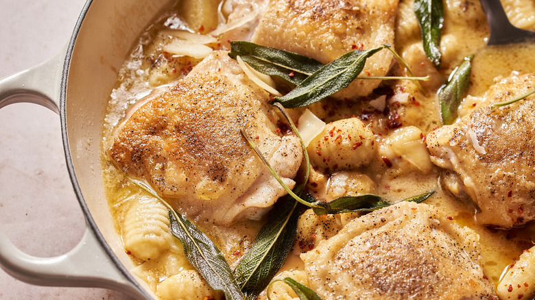 chicken and gnocchi in pot