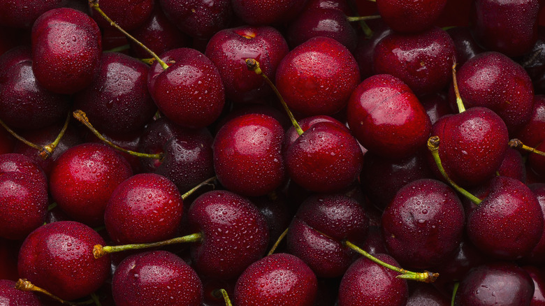 Red cherries in a pile