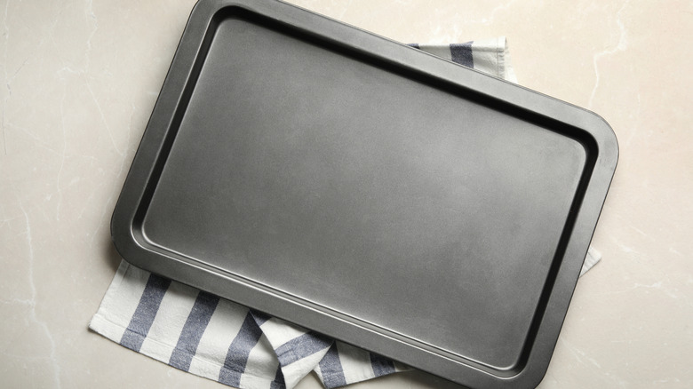 Sheet pan on dish towel