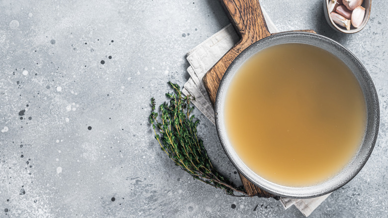 Chicken broth in a pot