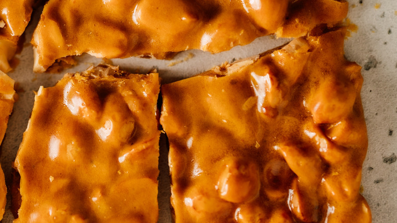 closeup of broken peanut brittle