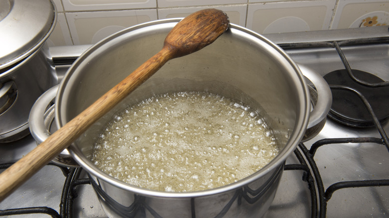 bubbling sugar syrup in large pot