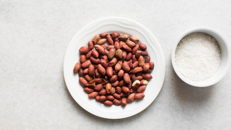 overhead view of peanuts and sugar