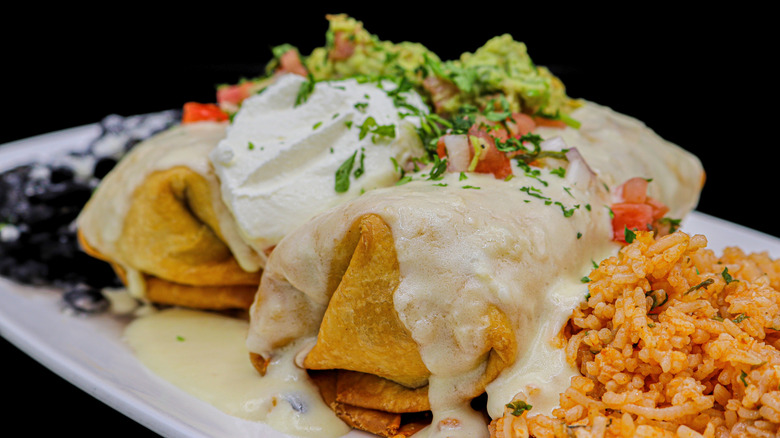 chimichanga covered with cream