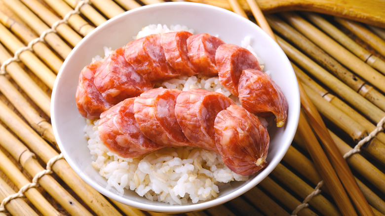 Chinese sausage over steamed rice