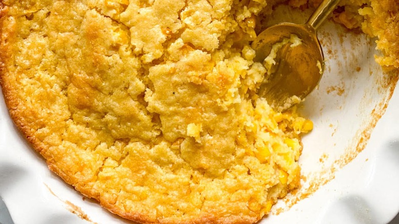 cooked corn casserole in pan