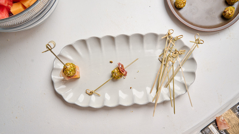 prosciutto and goat cheese on a skewer