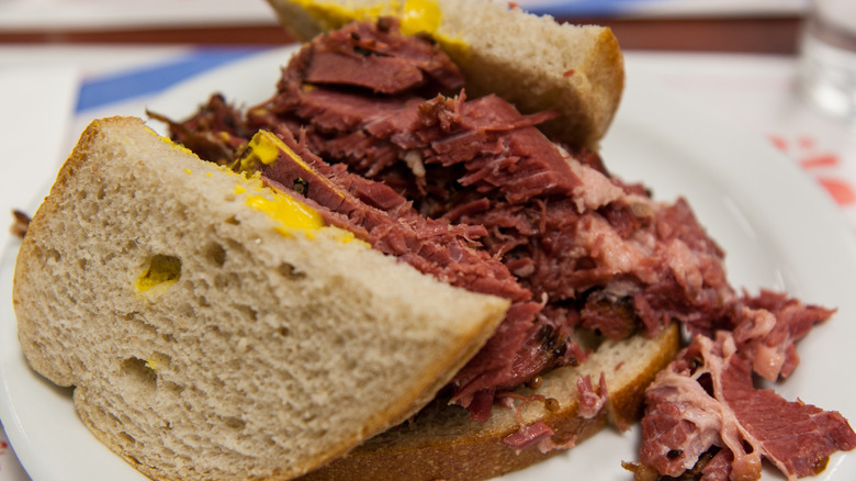 Montreal smoked meat sandwich on plate