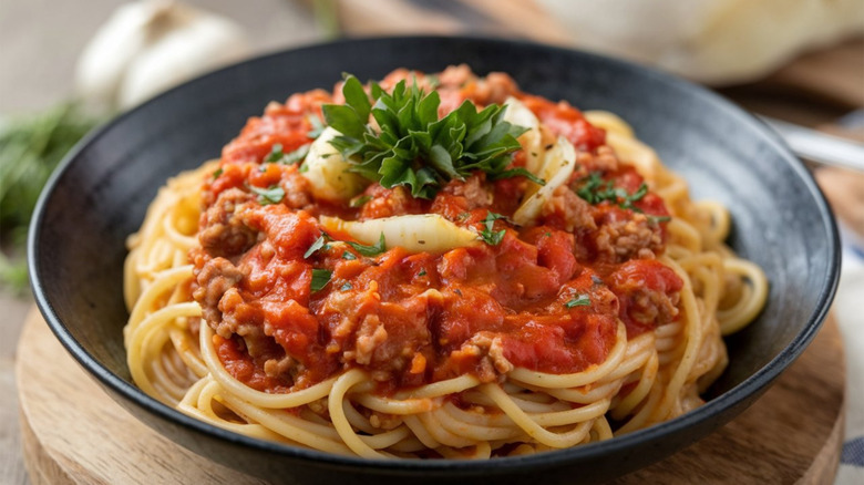 spaghetti dinner with pasta sauce